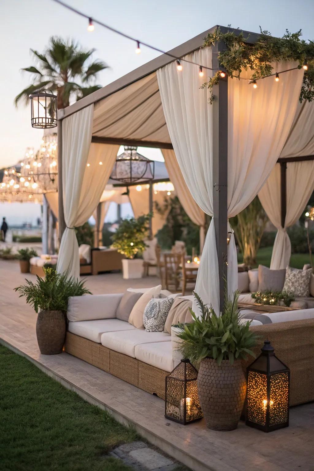 Relax luxuriously in a designer outdoor canopy lounge.