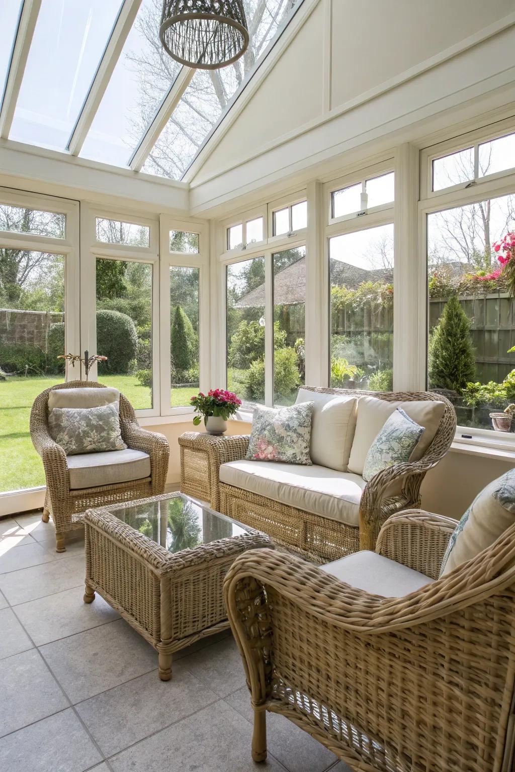 Weather-resistant furniture guarantees durability within the sunroom.