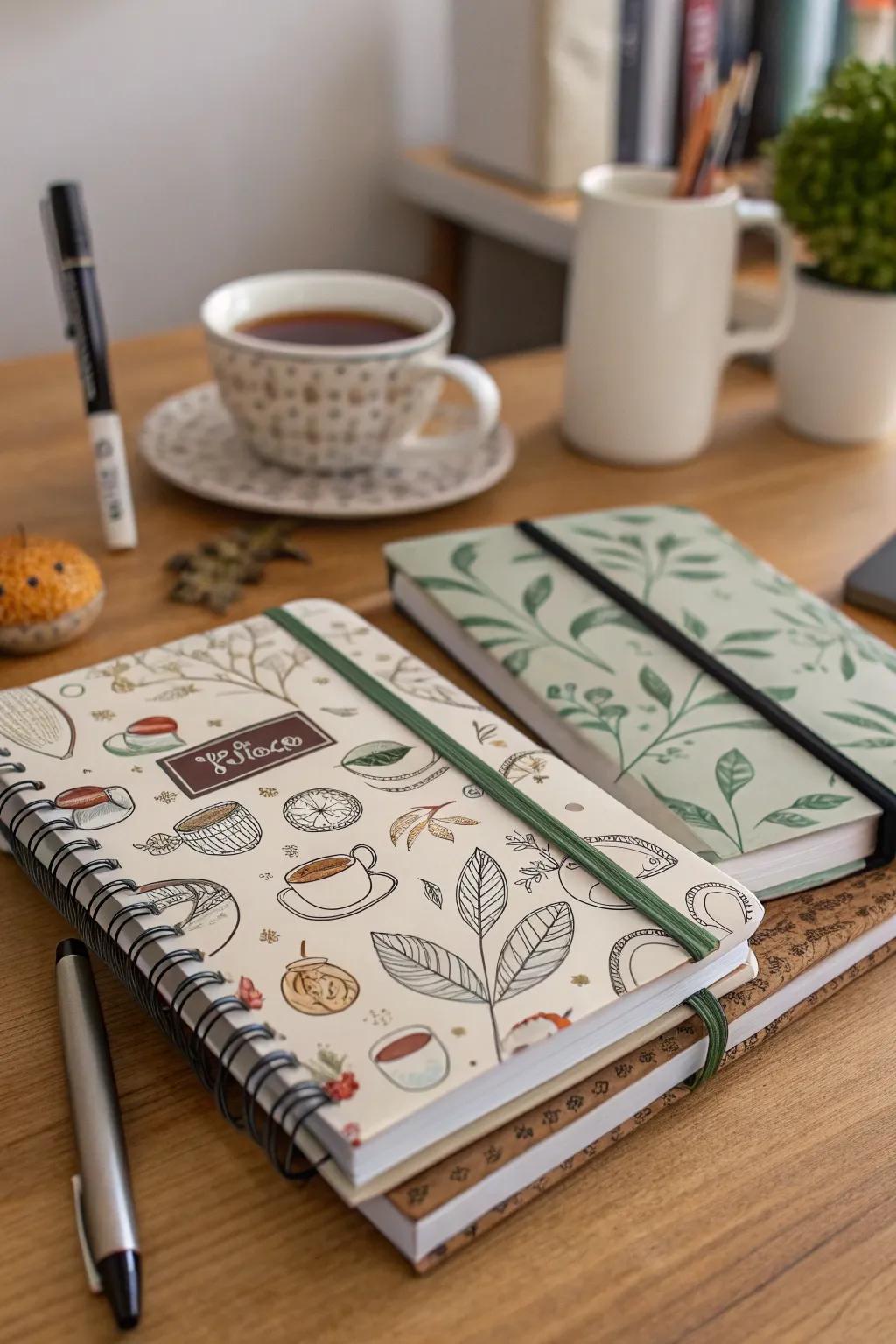 Individualized scribbling pads are both functional and thematic.