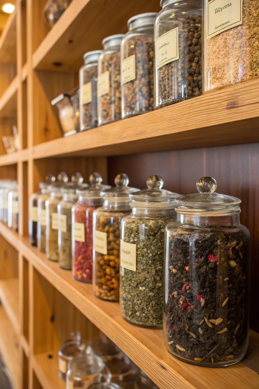 Revamped jars used for storing tea.