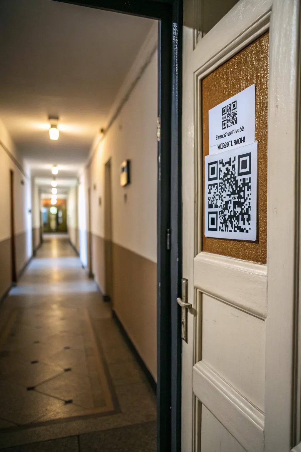 A door featuring a QR code that links to a personalized welcome message.