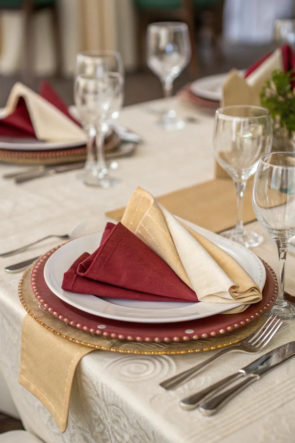 Layered napkins add depth and elegance to your Thanksgiving table.