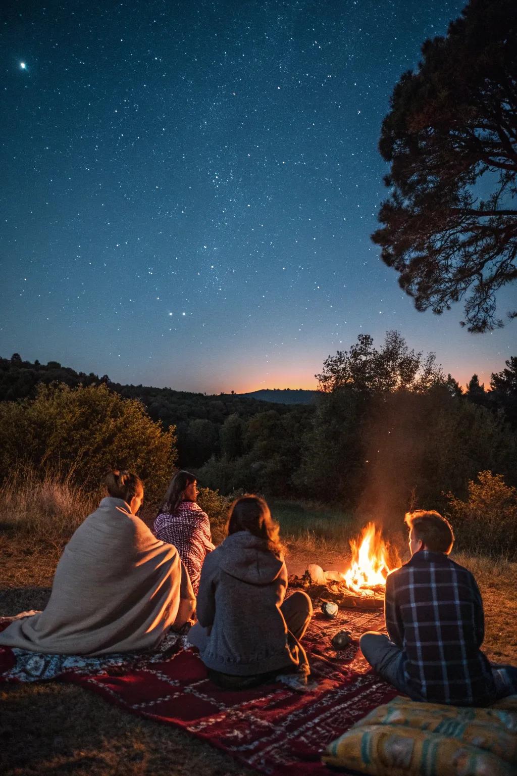Cozy moments near an outdoor fire pit.