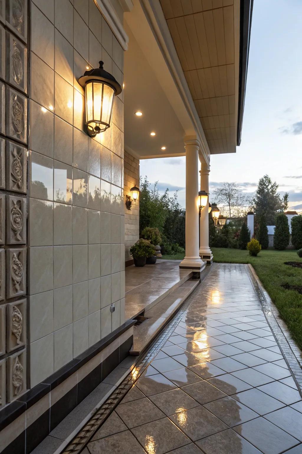 Shimmer wall panels enhance the sophistication of this porch.