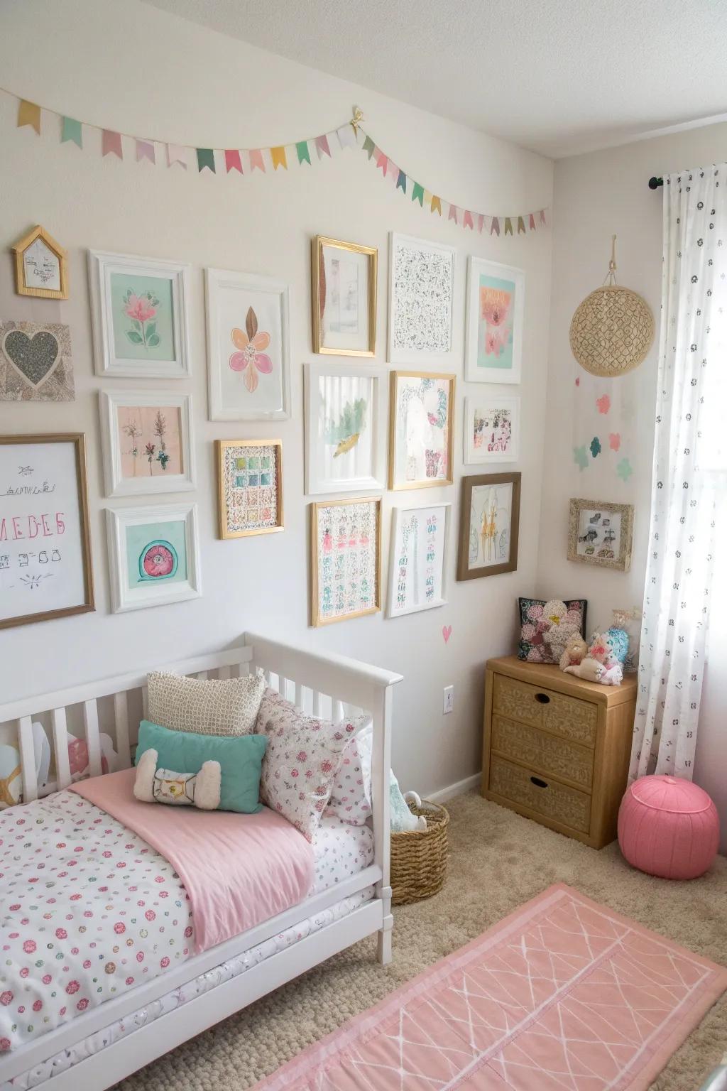 A themed art display adds inspiring and personal touches to your toddler's room.