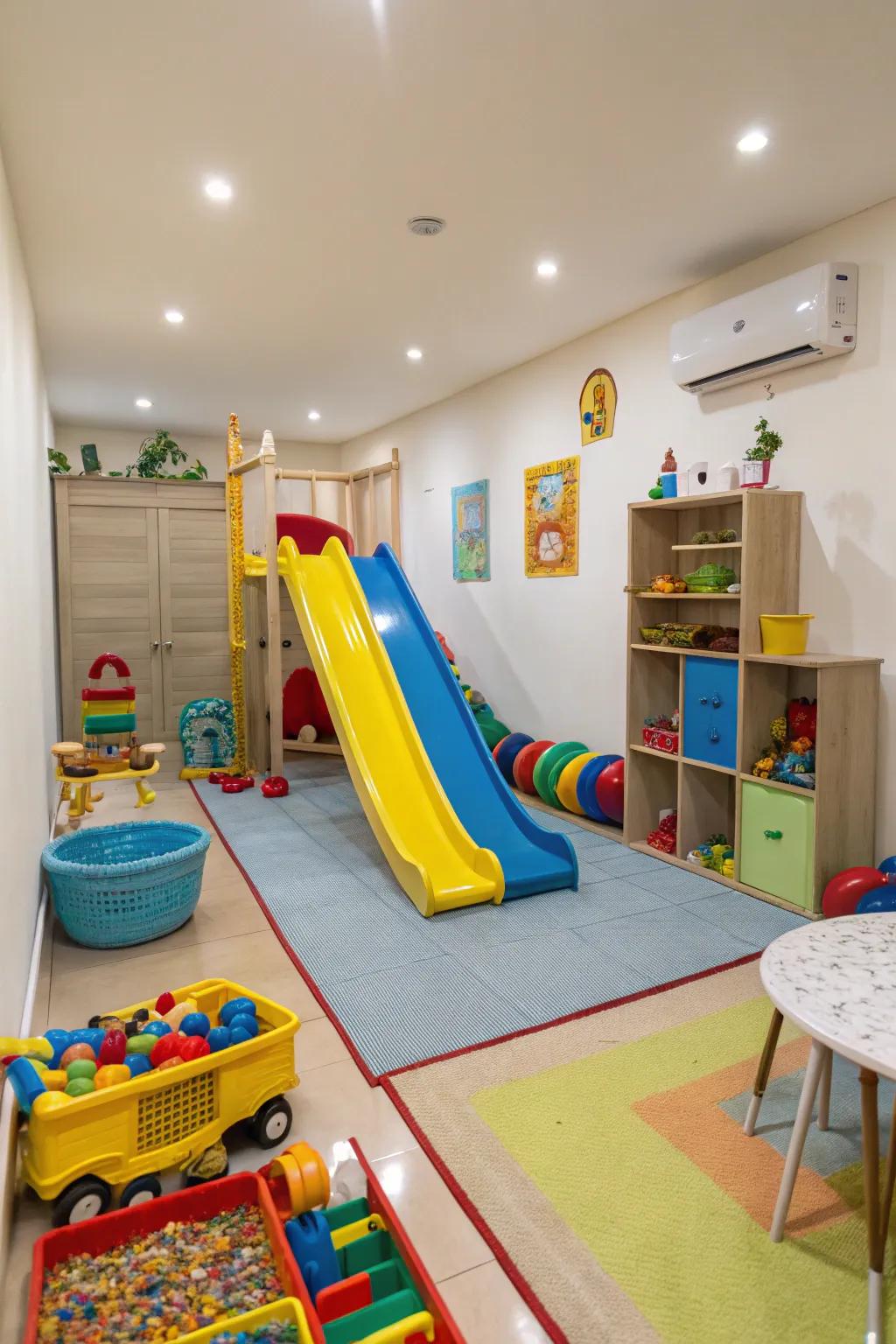 An indoor slide provides endless active fun for toddlers.