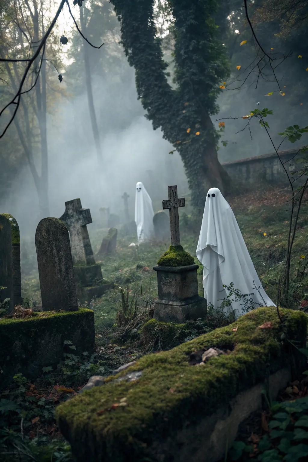Floating ghosts bring a hauntingly beautiful element to your display.