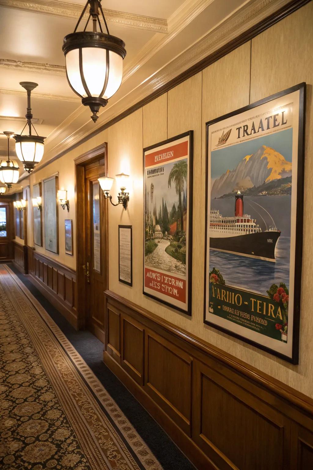 Emotional triptych art with classic travel posters.