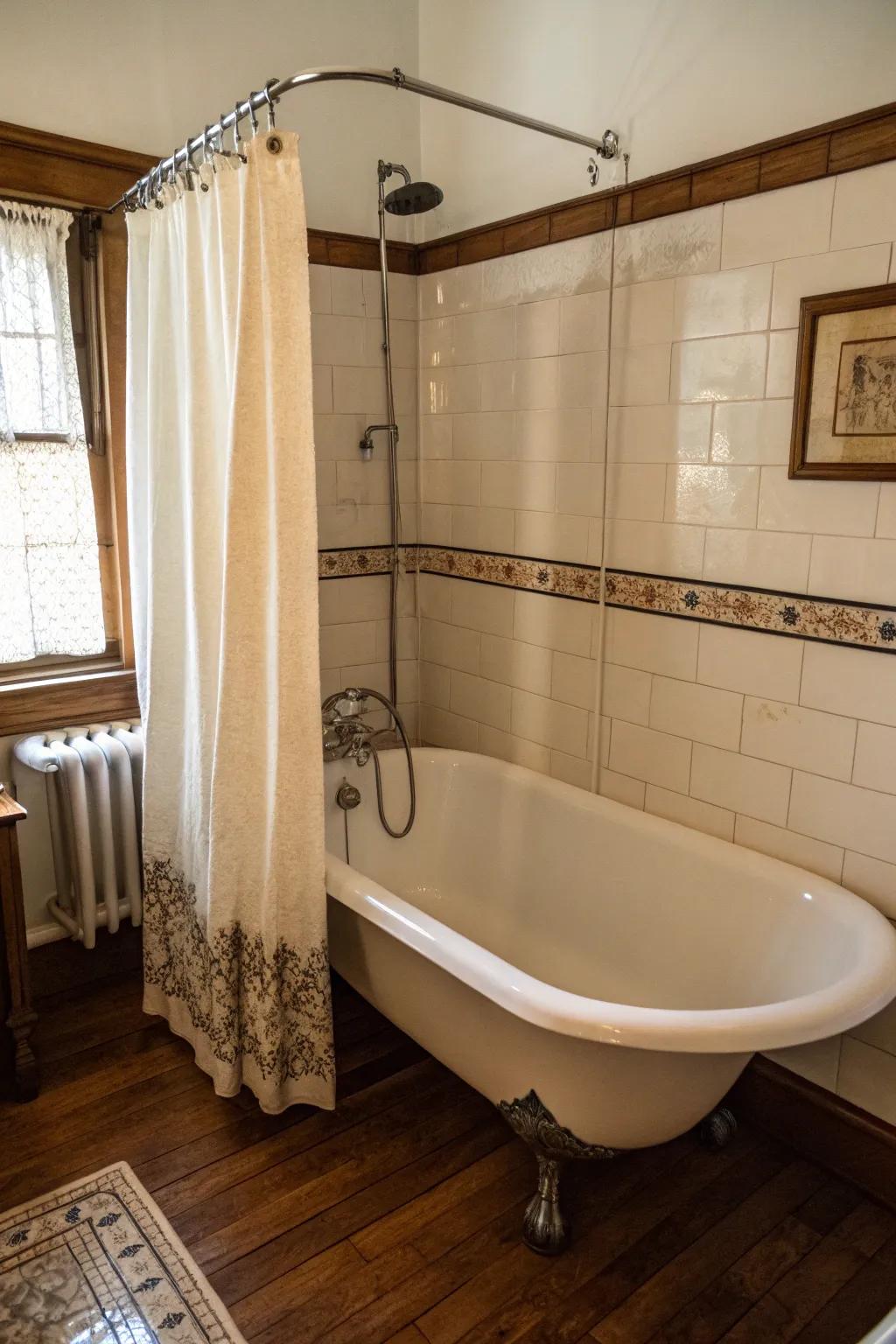 A vintage footed tub offers classic elegance in this combo.