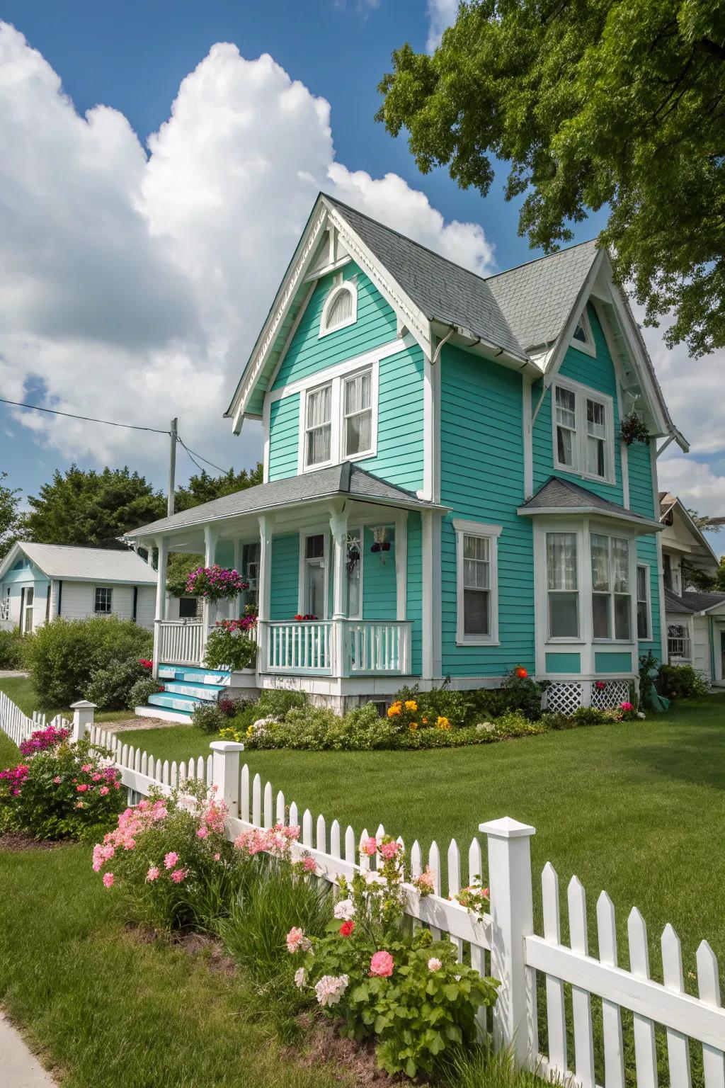Turquoise and white add a playful, whimsical touch.