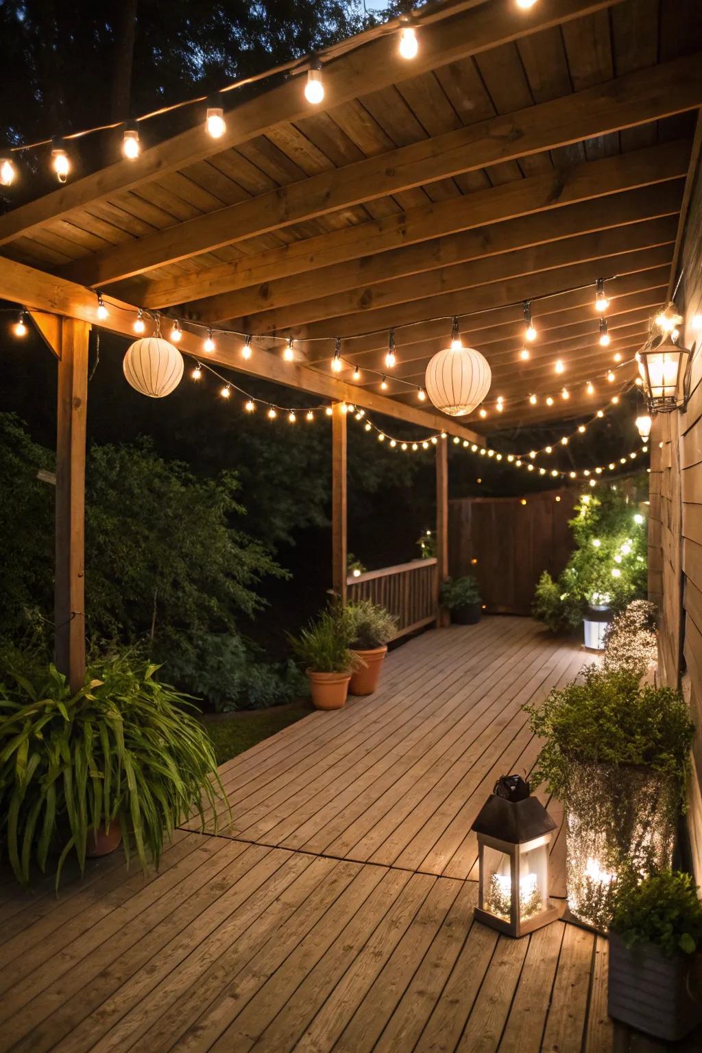 Enchanting subtle lighting beneath the deck for a warm and inviting atmosphere.