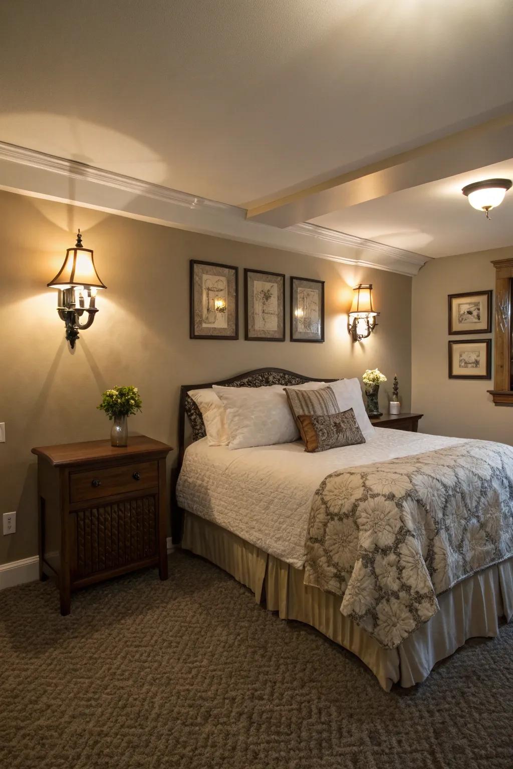 Lamps provide gentle lighting in your basement sanctuary.