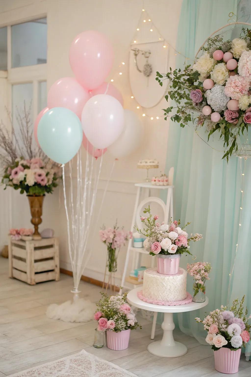 Create a serene pastel paradise with gentle colors and elegant d&eacute;cor.