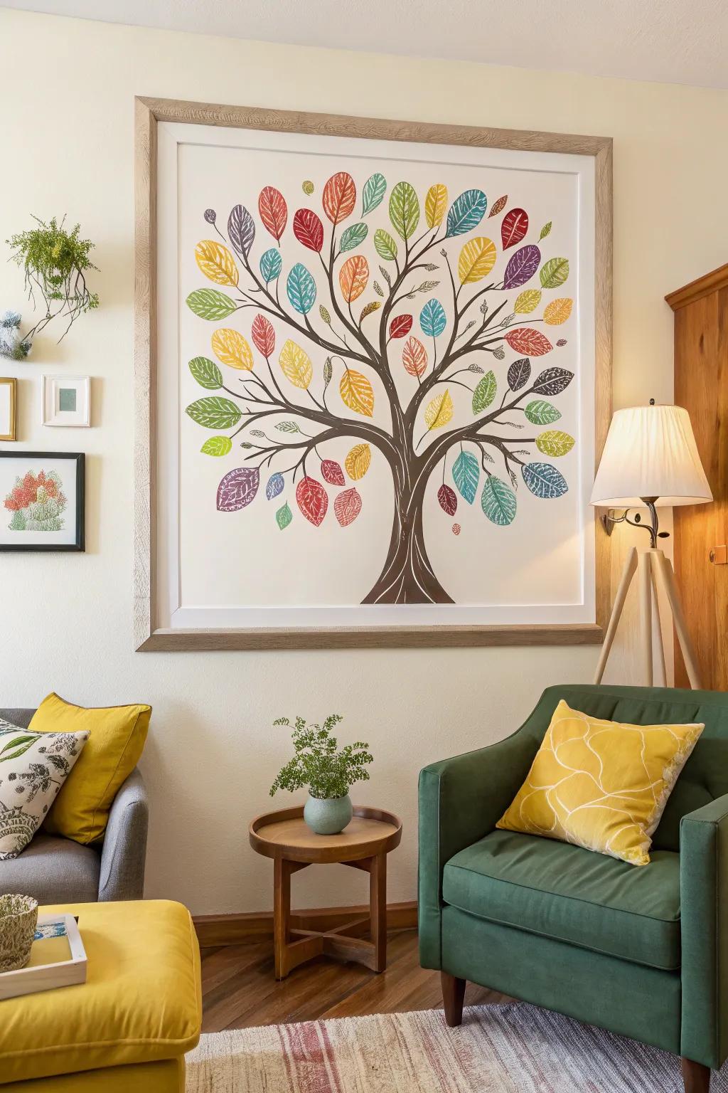 A thumbprint tree filled with attendee prints and signatures.