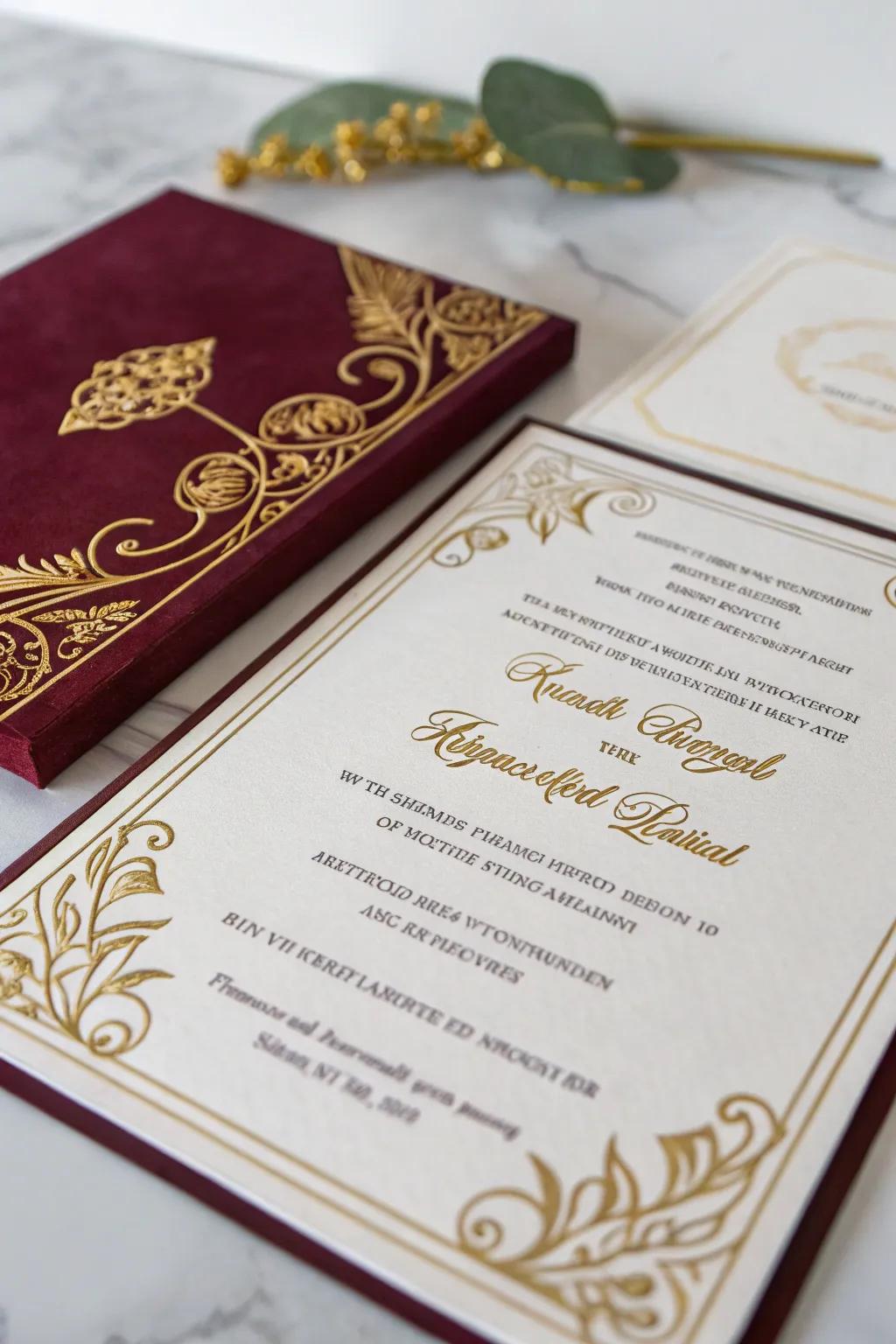 Luxury elements add a touch of opulence to invitations.
