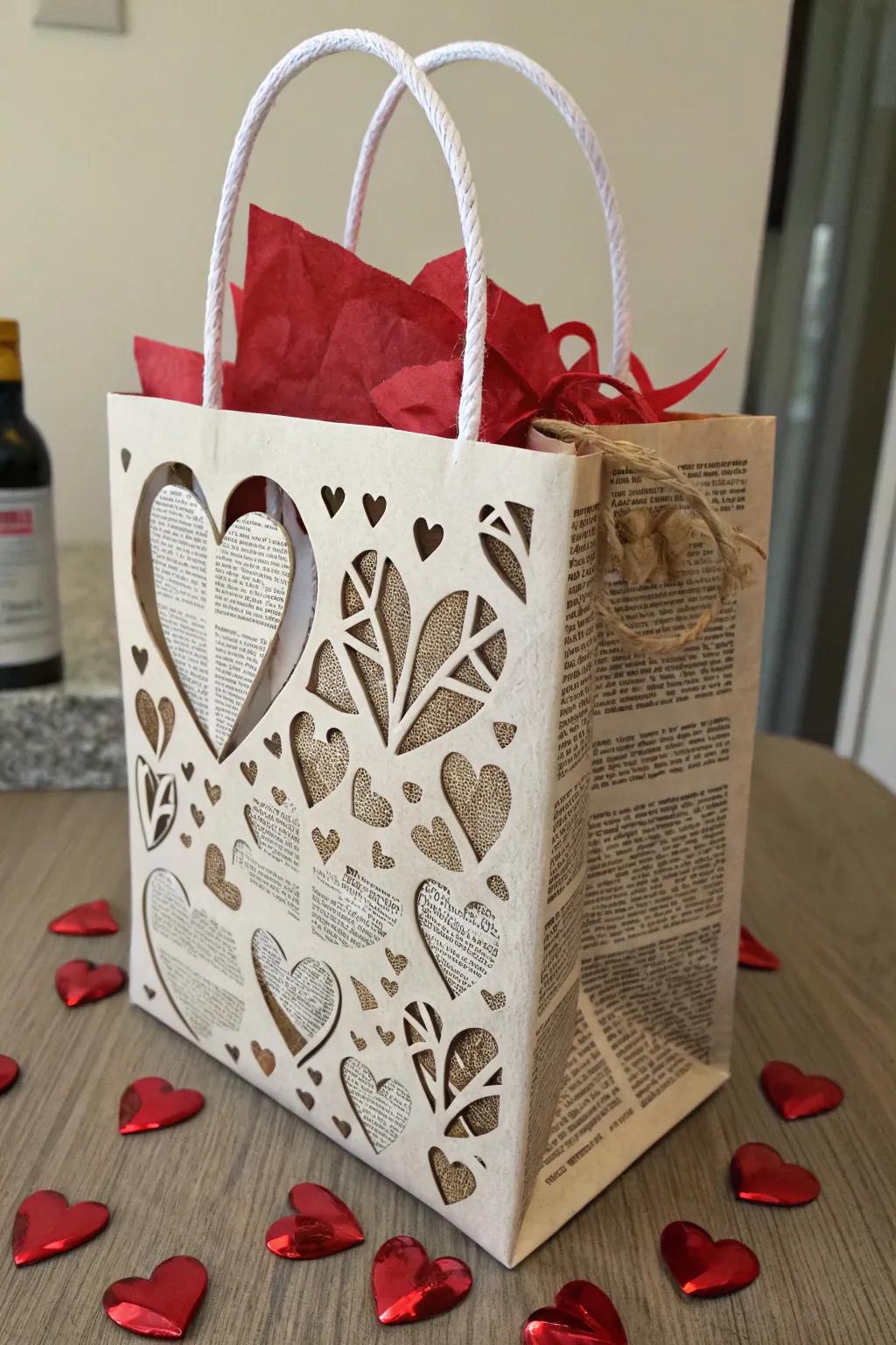 Eco-conscious Valentine's bag incorporating recycled materials.