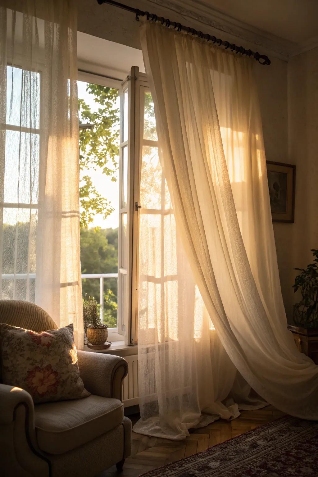 Sheer drapes craft a dreamy, romantic ambiance.