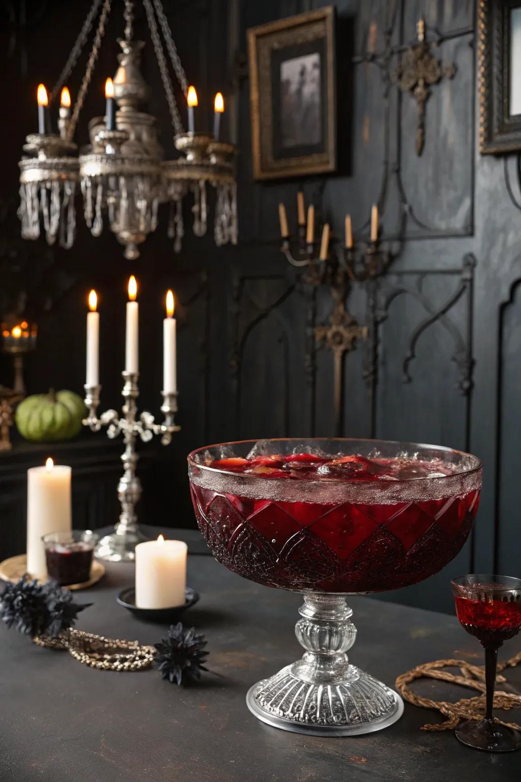 A punch tinted with a sanguine hue presents both a refreshing and thematic choice.