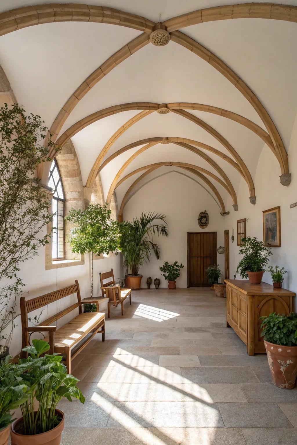 Genuine sensation displayed through bent beams on a vaulted ceiling.