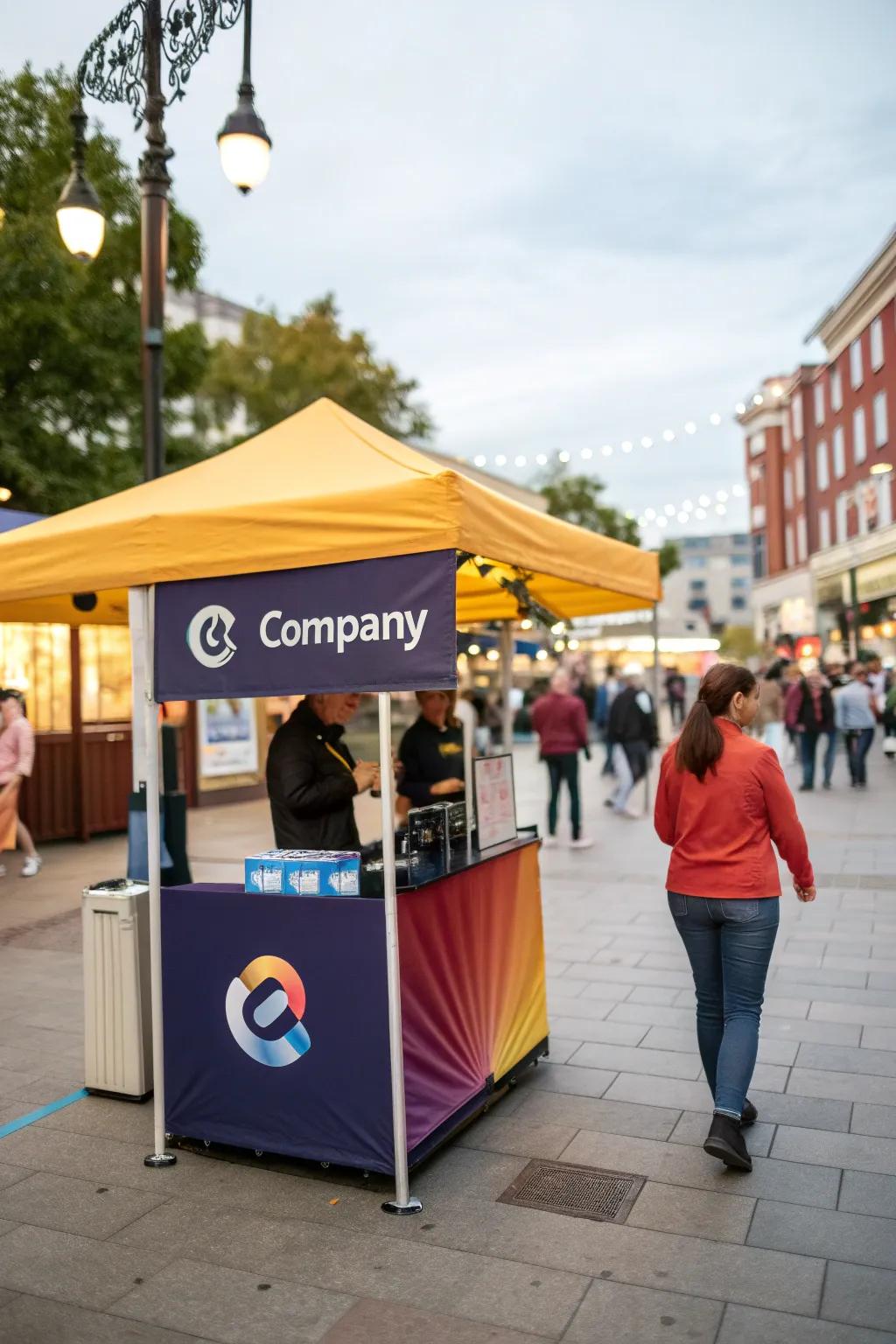 A branded canopy gives both function and brand visibility.
