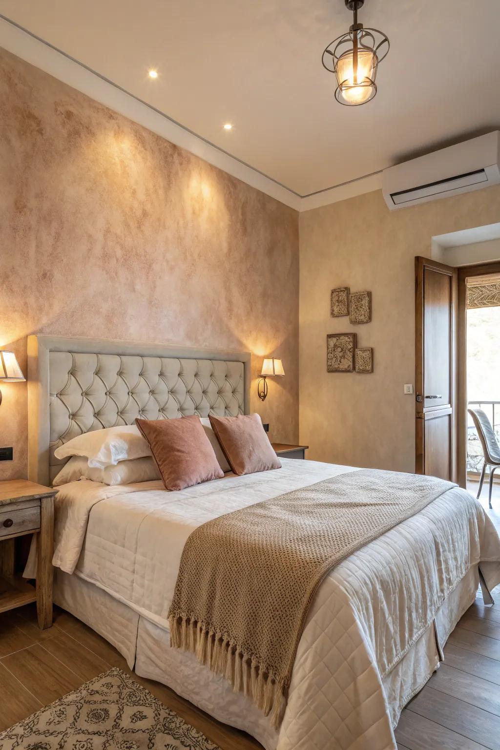 Design a breathtaking central point using a plaster headboard.