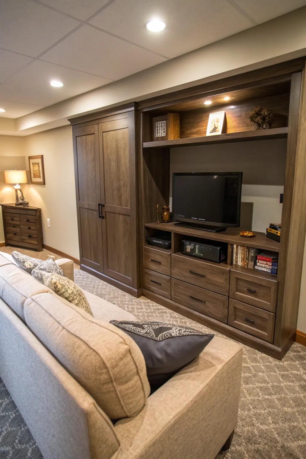 Concealed storage sustains a tidy and organized space