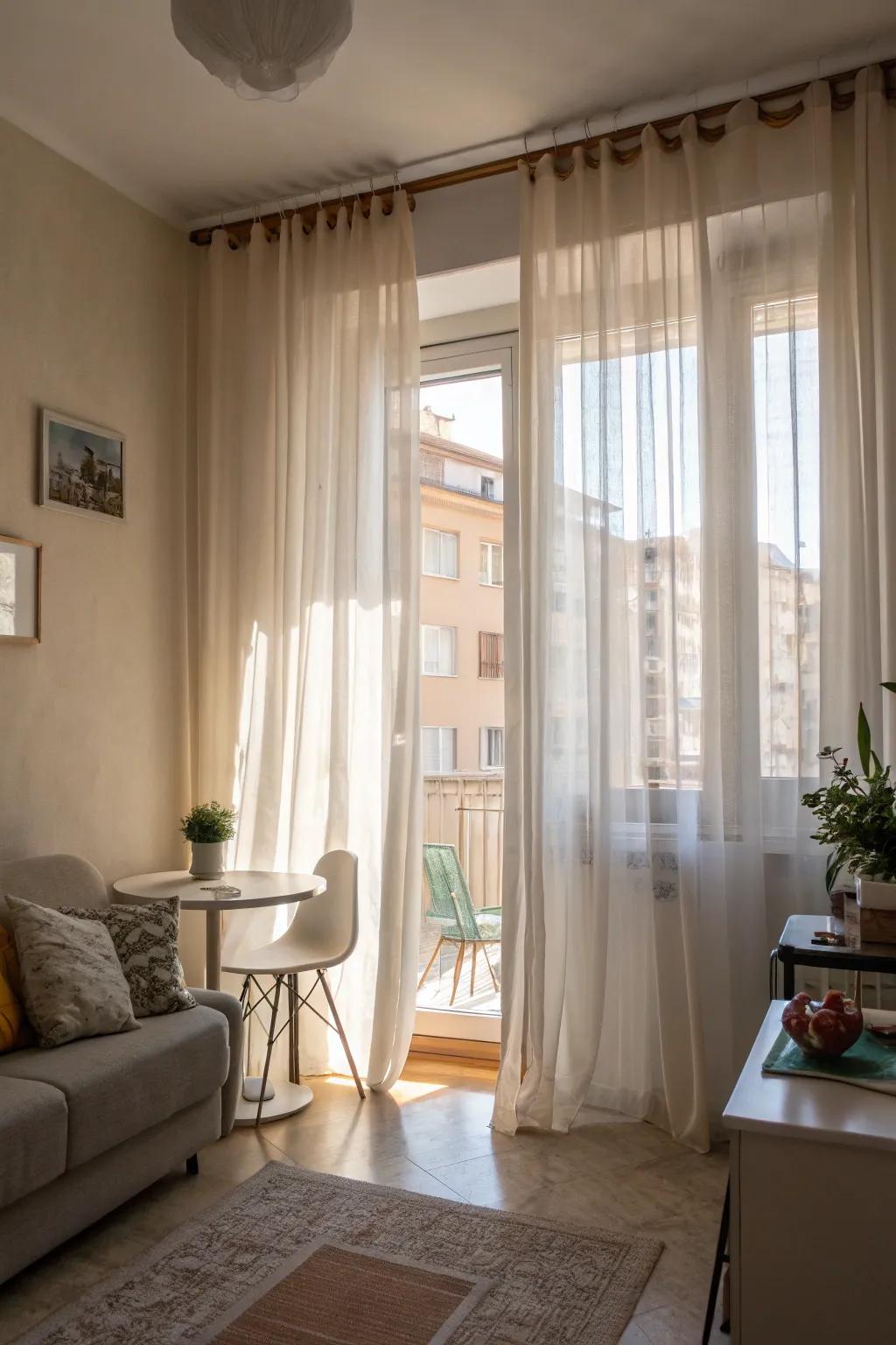 Translucent window coverings impart lightness and elegance.