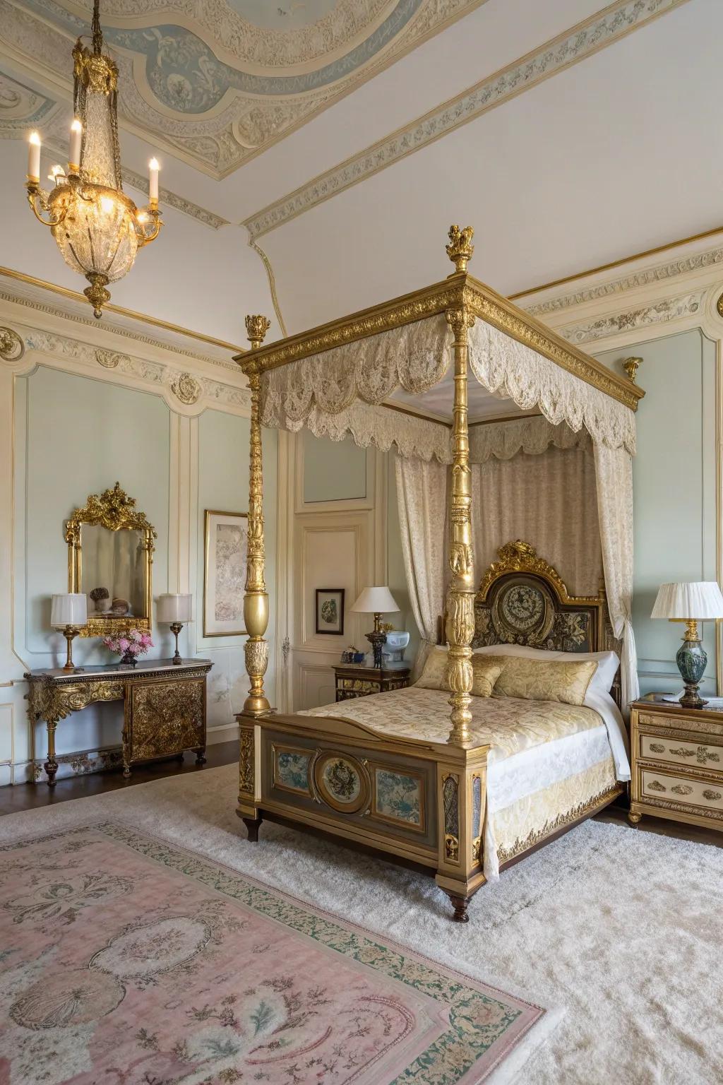 Brass and gold details add a regal touch to Victorian decor.