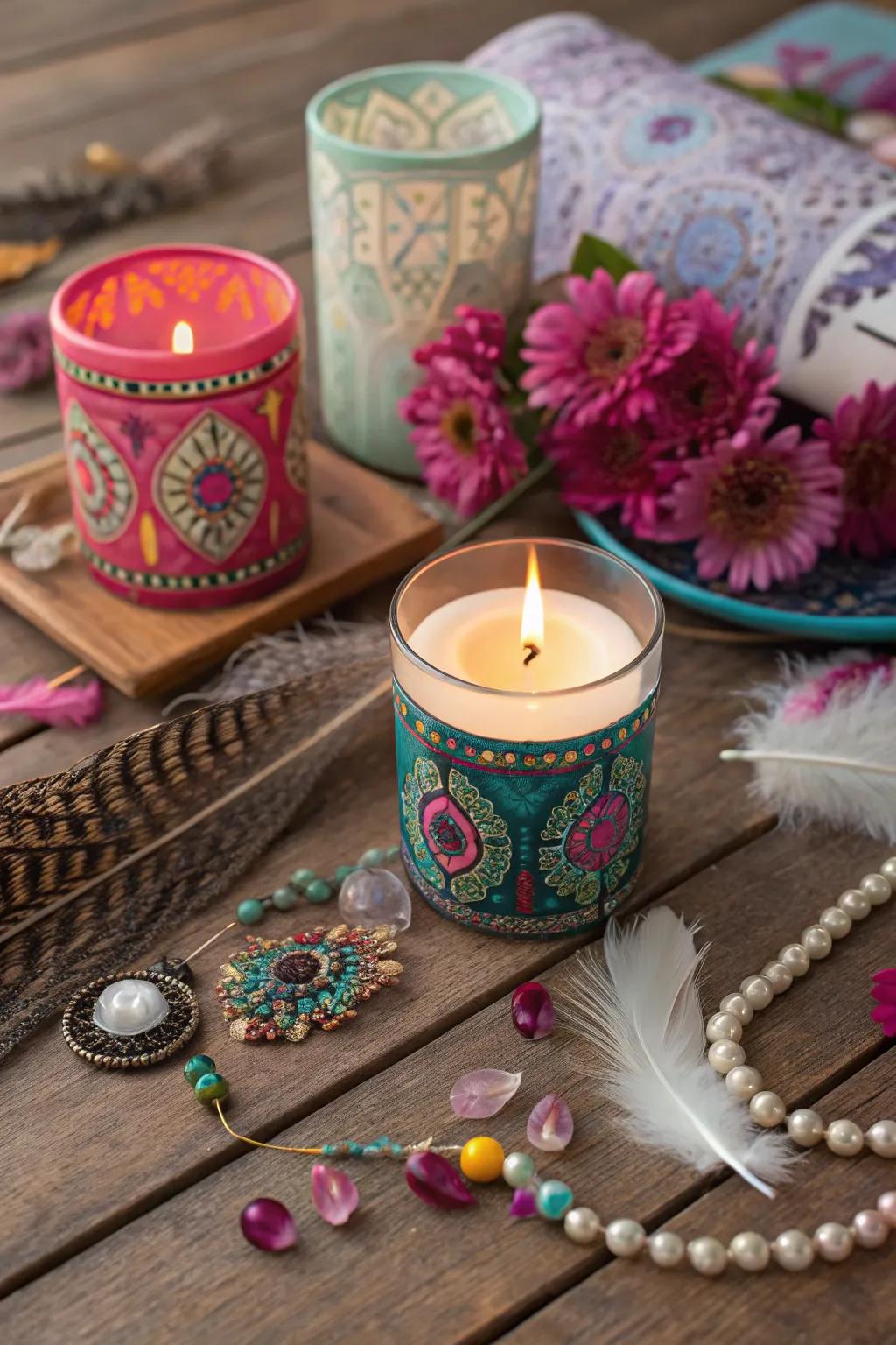 Eclectic holders add a bohemian spirit to votive candles.
