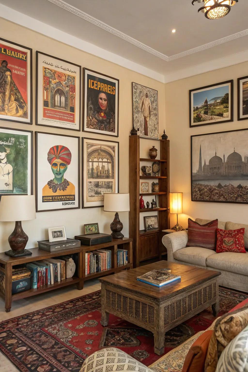 Worldly art adds an exotic touch.