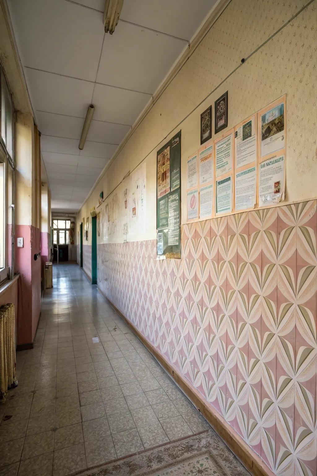 Textured wall covering adding depth to a school wall