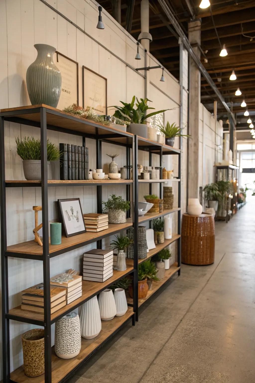 Shelving decor adds flair and personality to storage spaces.