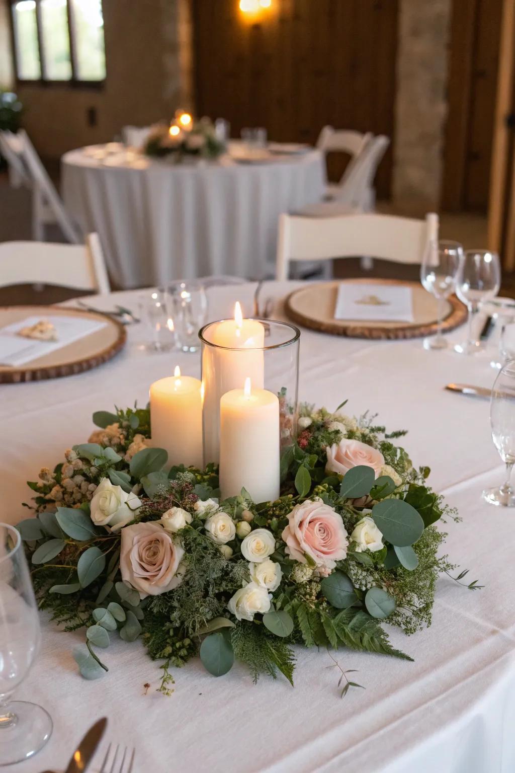 Wreaths of blossoms crafting a classic and elegant centerpiece.