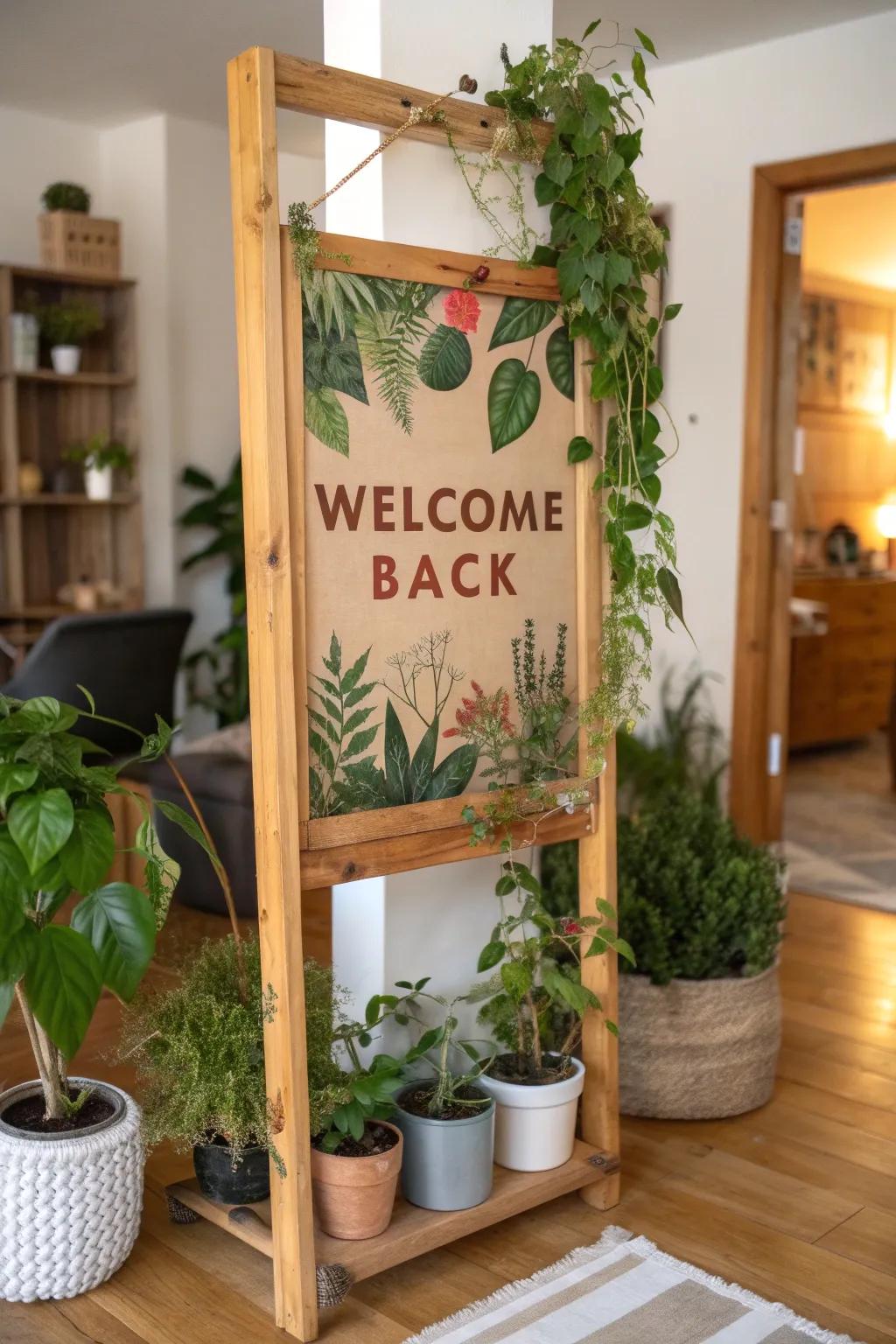 An eco-conscious poster complements a sustainable home setting.