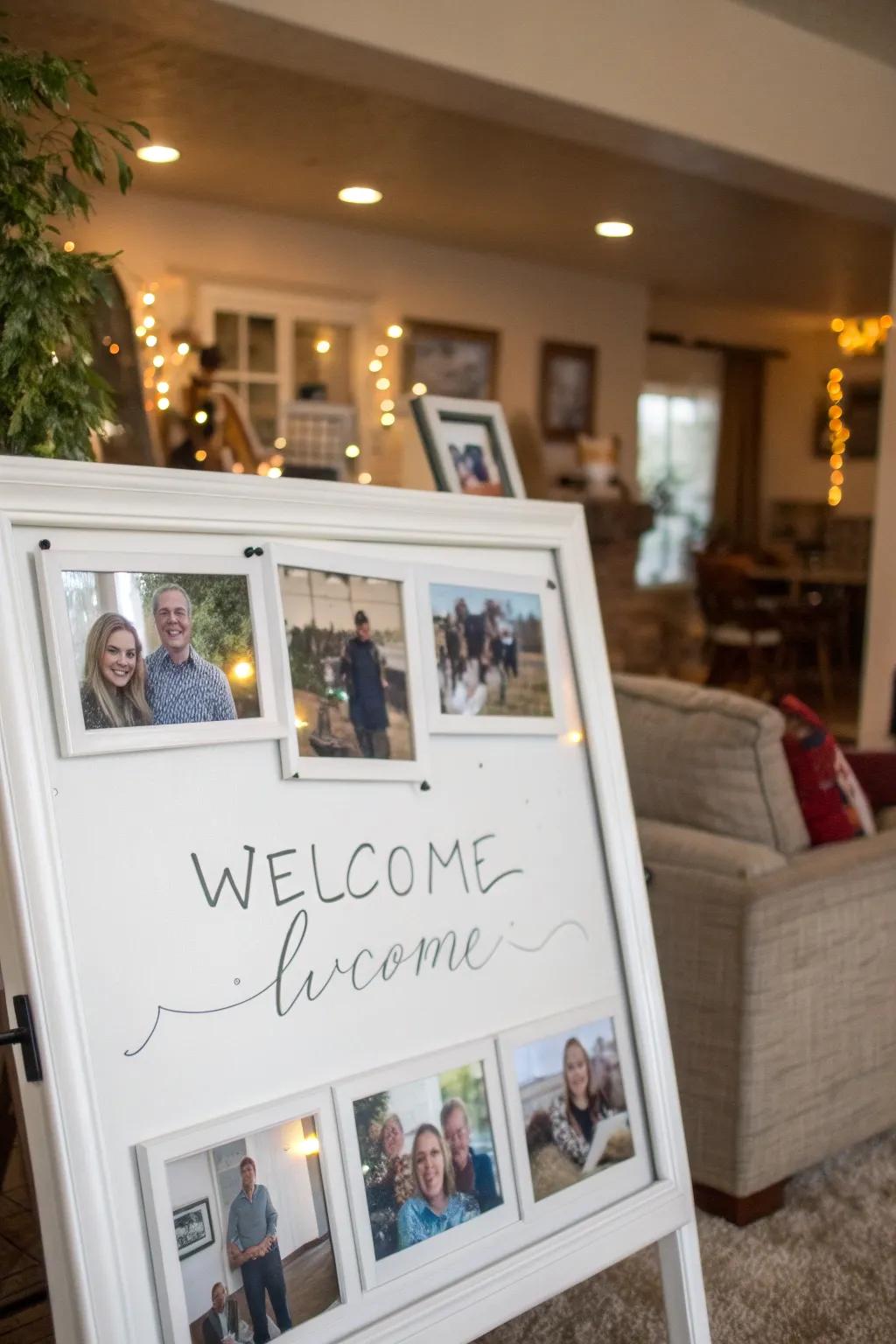 A personal touch featuring a photo arrangement on a board.