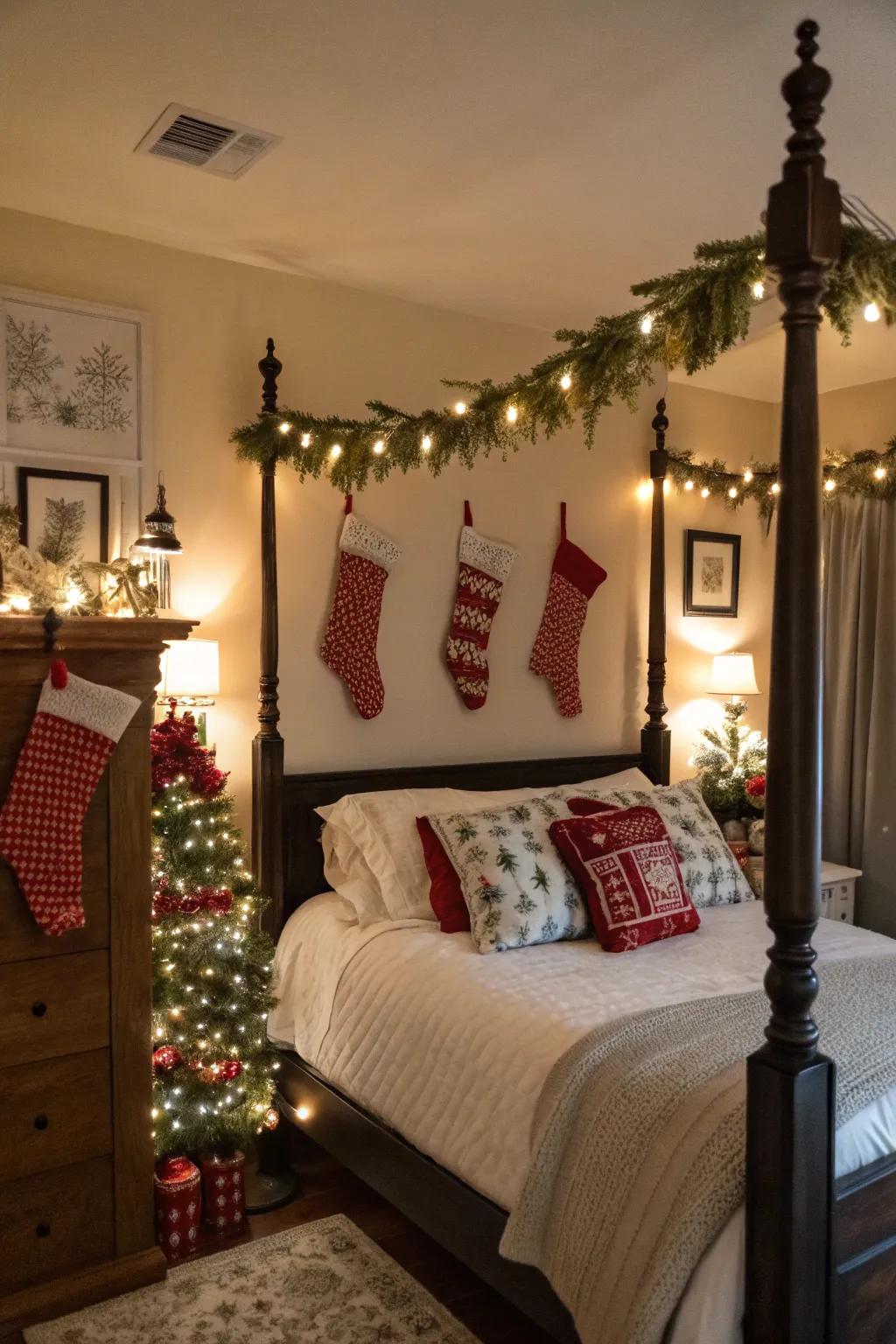Bed posts add holiday cheer to your personal space.