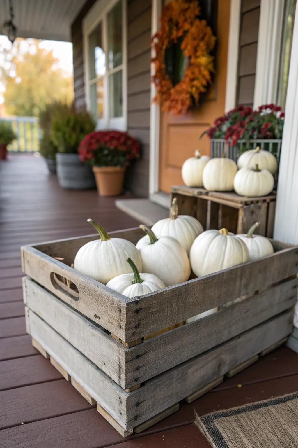 Rustic crate display for a farmhouse feel.