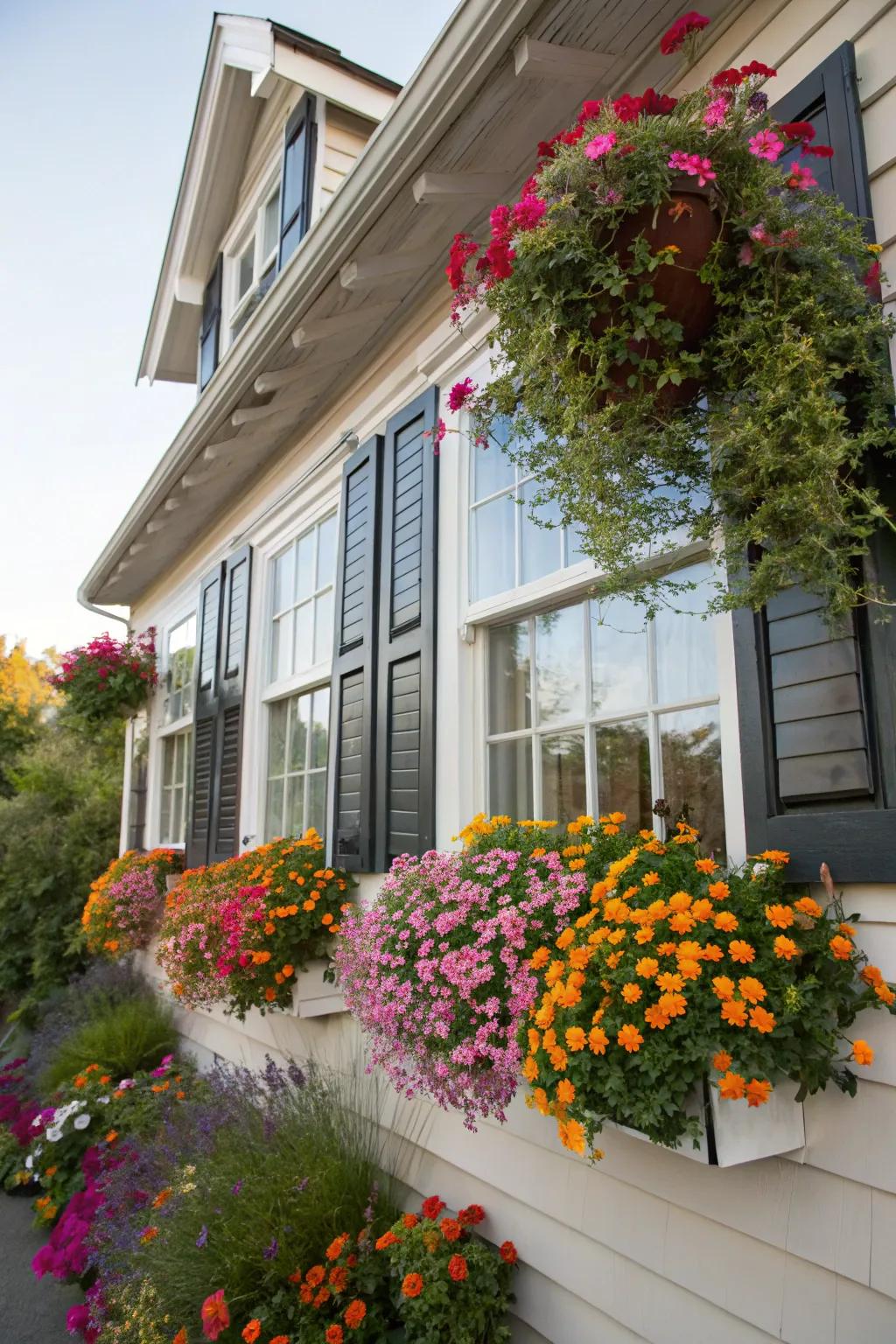 Wildflower window containers, enhancing any home façade with their captivating allure.