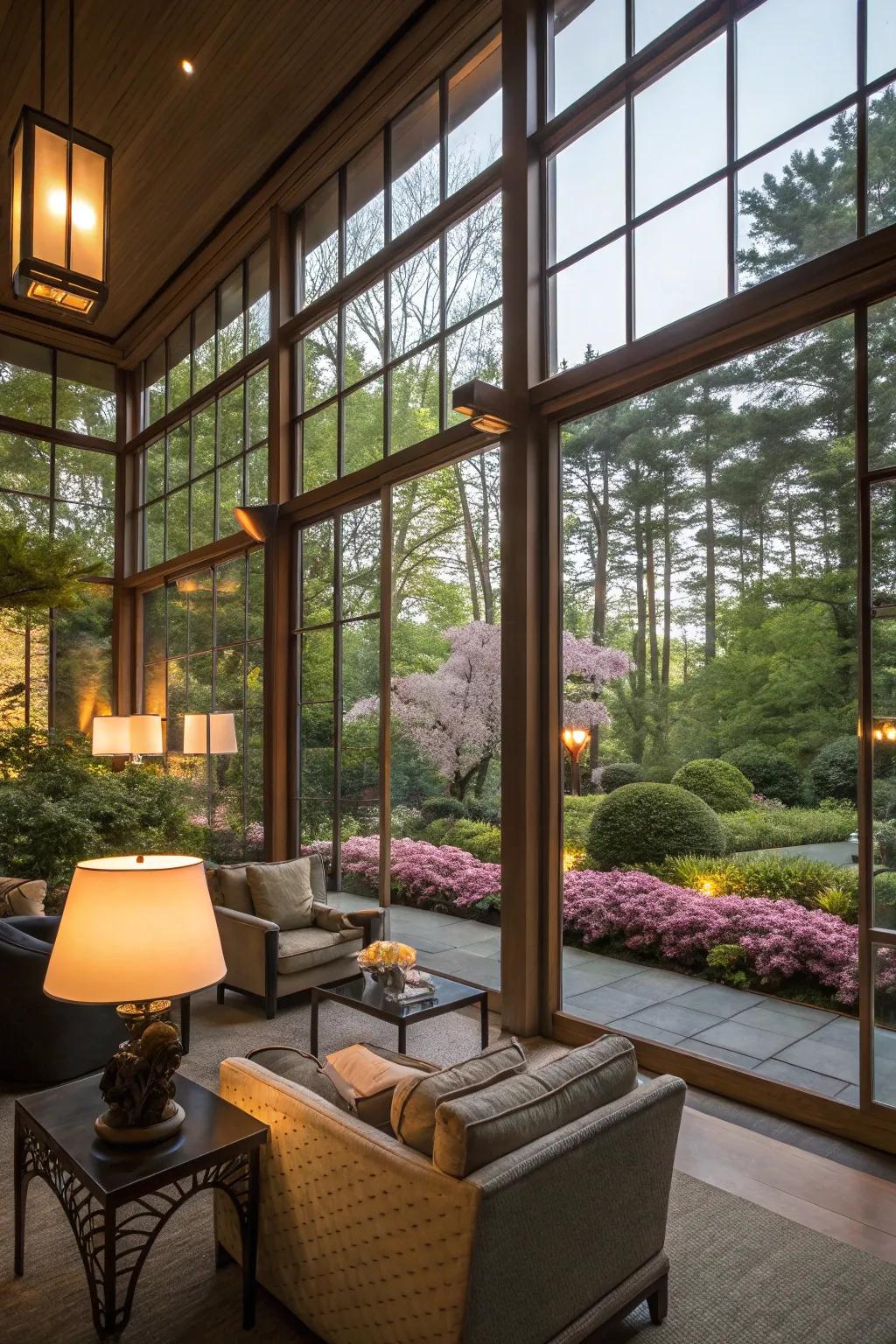 Pane walls establish a fluid indoor-outdoor link.
