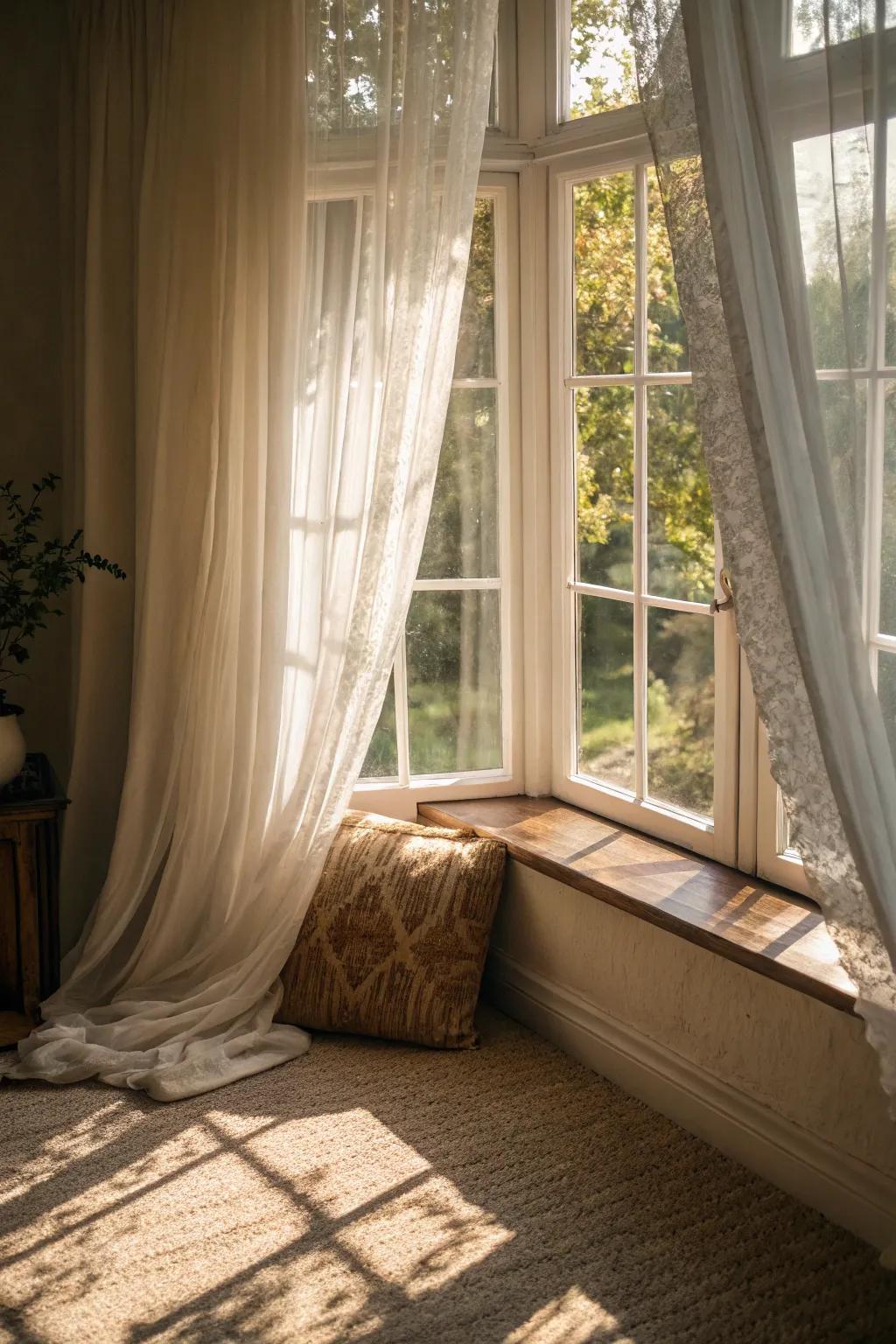 See-through curtains give you privacy while keeping the space bright.
