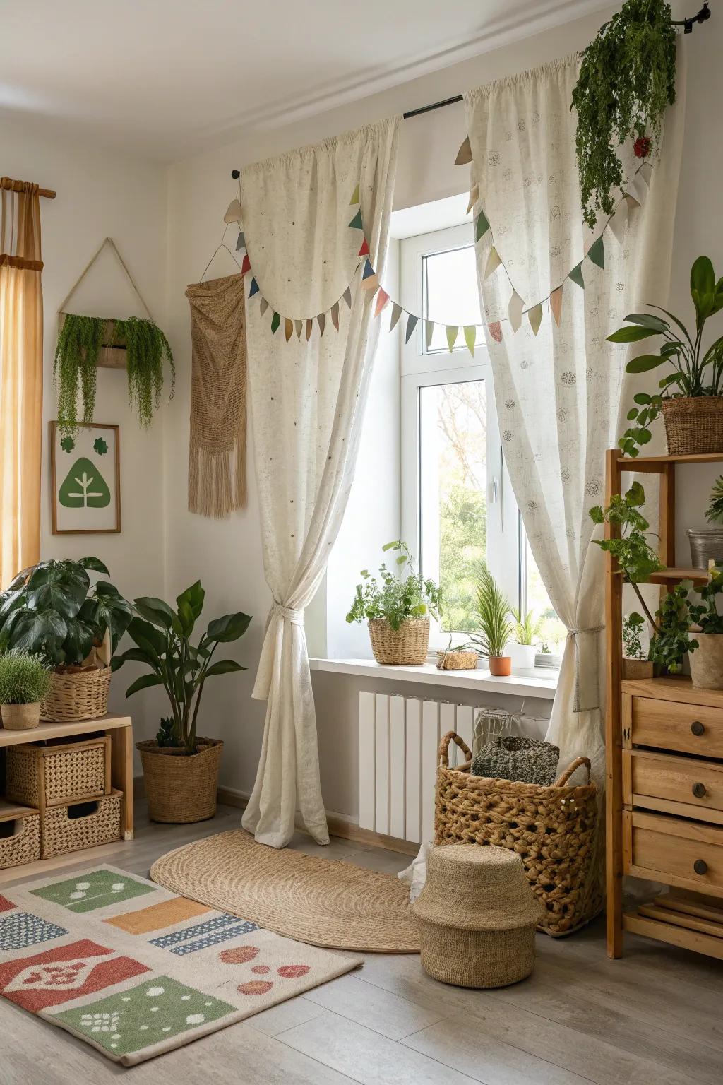 Go with eco-friendly styling by using window treatments made of upcycled cloth.
