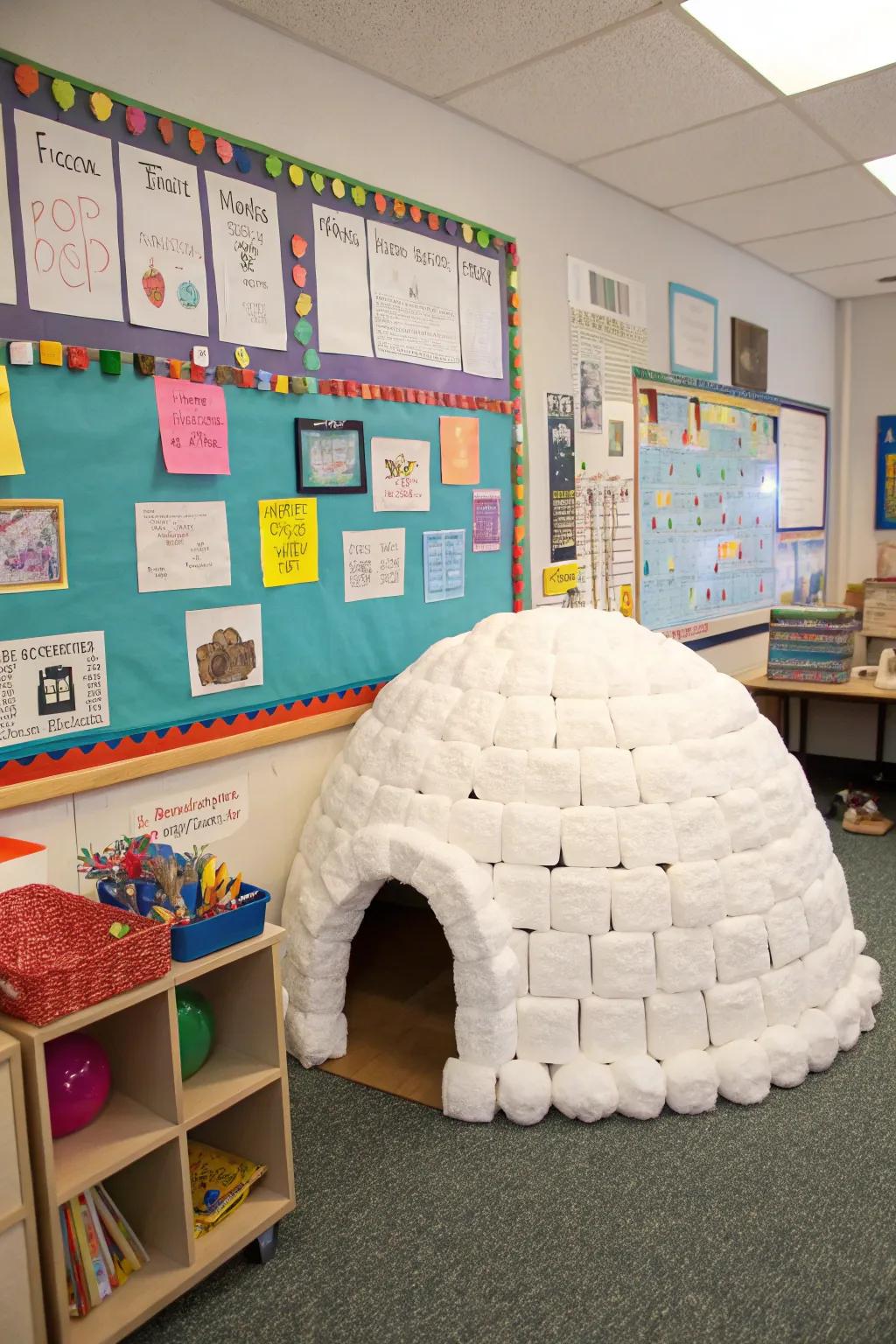 A snow shelter backdrop establishes the framework for winter escapades.