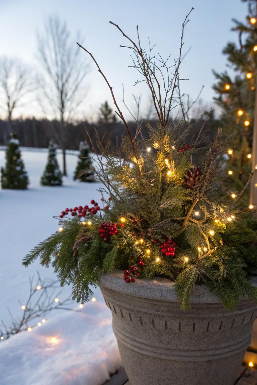 LED lights add a magical, twinkling impact to evening displays.