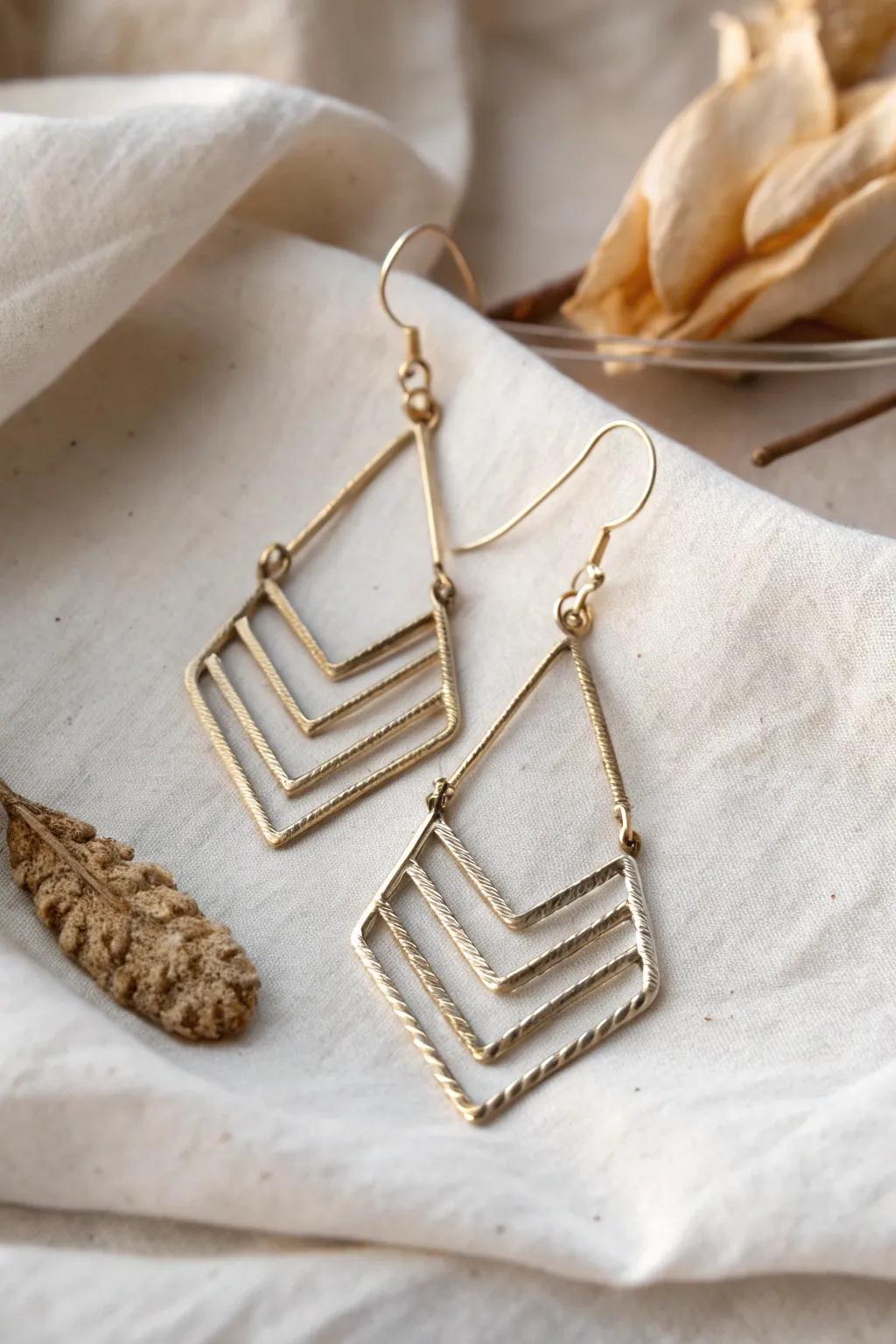 Elevate your look with handmade angled wire earrings that capture the essence of minimalist beauty.