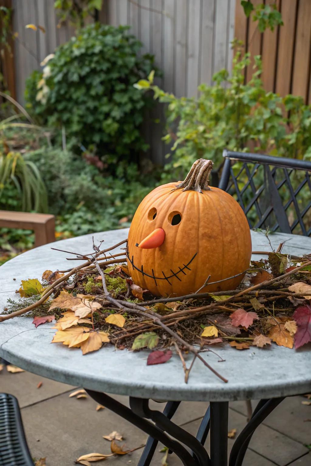 Pumpkin featuring a whimsical root vegetable proboscis.