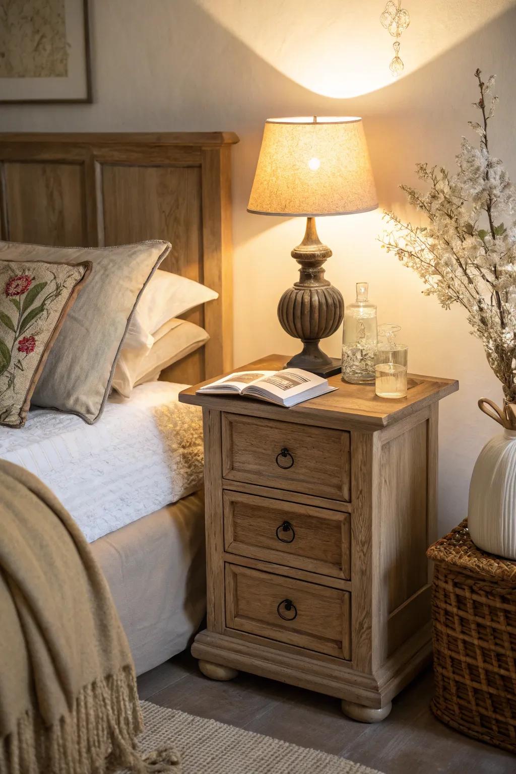 Stylish and functional timber bedside stand with storage