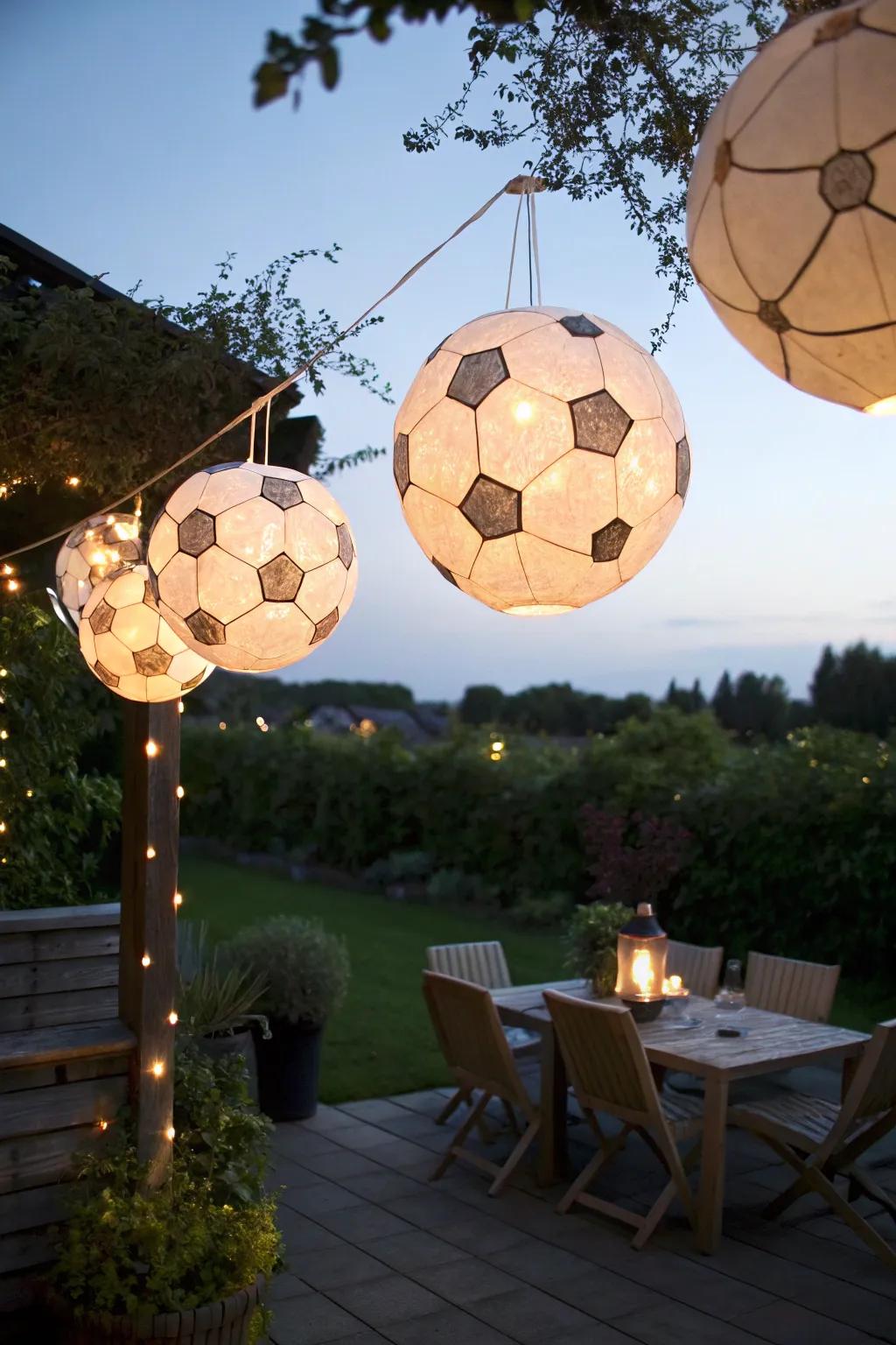 Soccer ball lights that illuminate the night with playful glimmer.