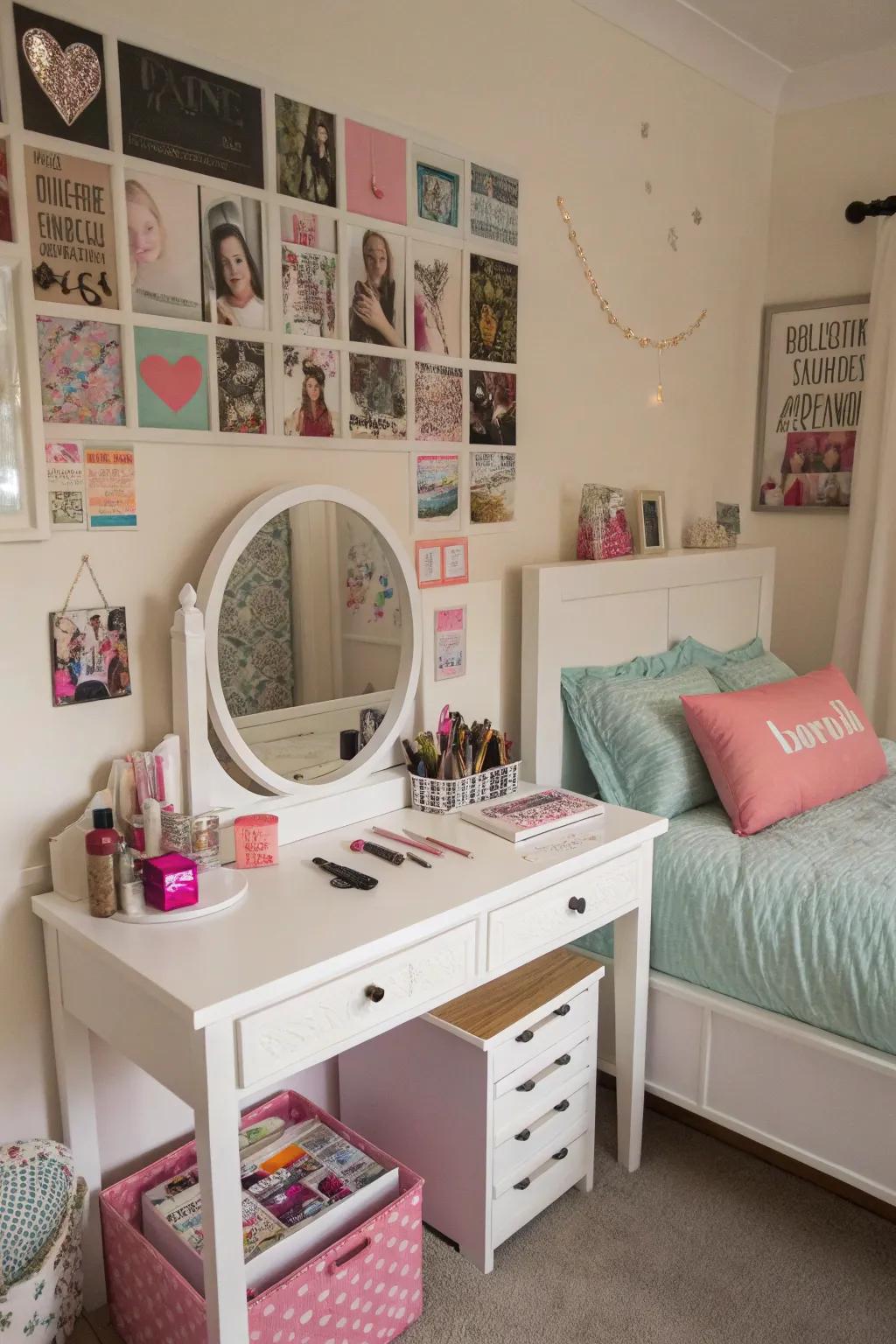 A chic vanity area is perfect for experimenting with style.