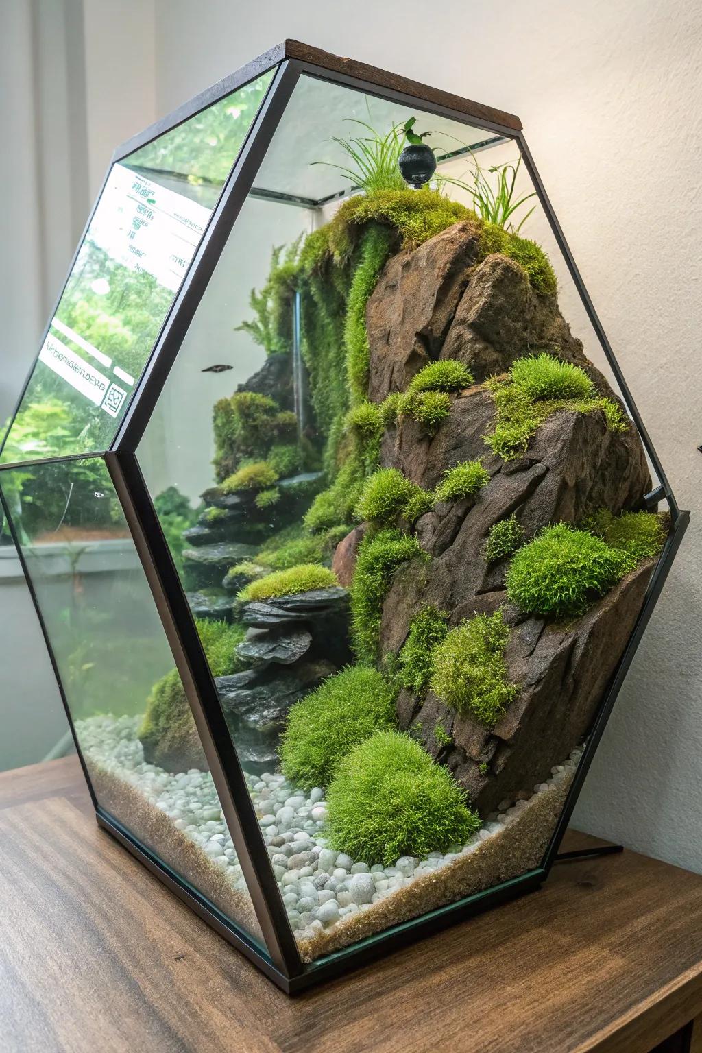 Incorporate dimension through an intriguing mossy cliff design.