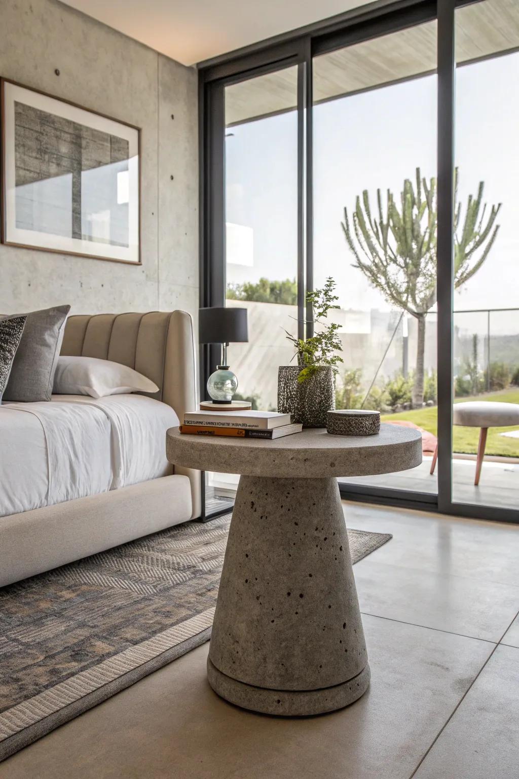 Solid features enhance the room's modern industrial vibe